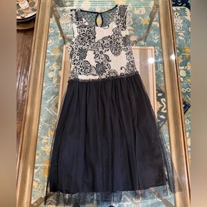 unique Black Tulle Skirt Dress with White Floral Sweater Bodice